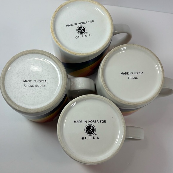 RAINBOW Coffee Mug Korea FTDA Especially For You 1984 Vintage Retro Set Of 4 - Picture 6 of 6
